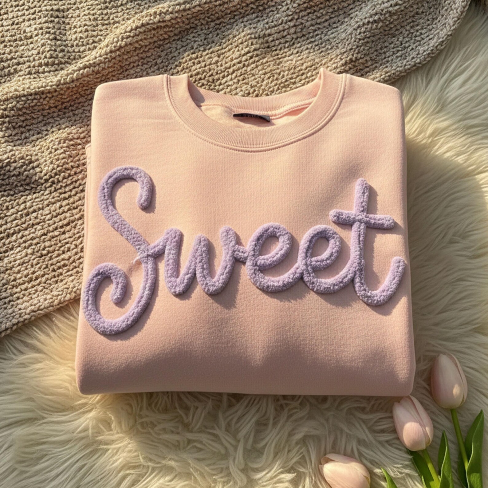 LOVE Yarn Embroidered Valentine's Day Sweatshirt, Anniversary Gift Chenille Sweater