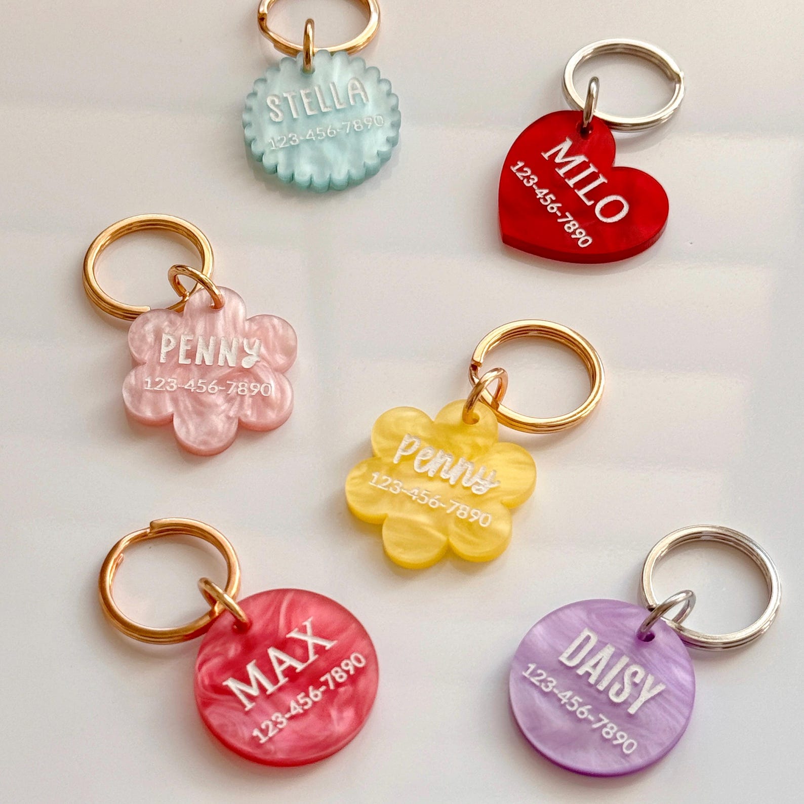 Personalized Pet ID Tag, Custom Dog Name Tag, Engraved Cat ID Tag, Pearl Acrylic Pet Tag with Phone Number, Pet Collar Accessory