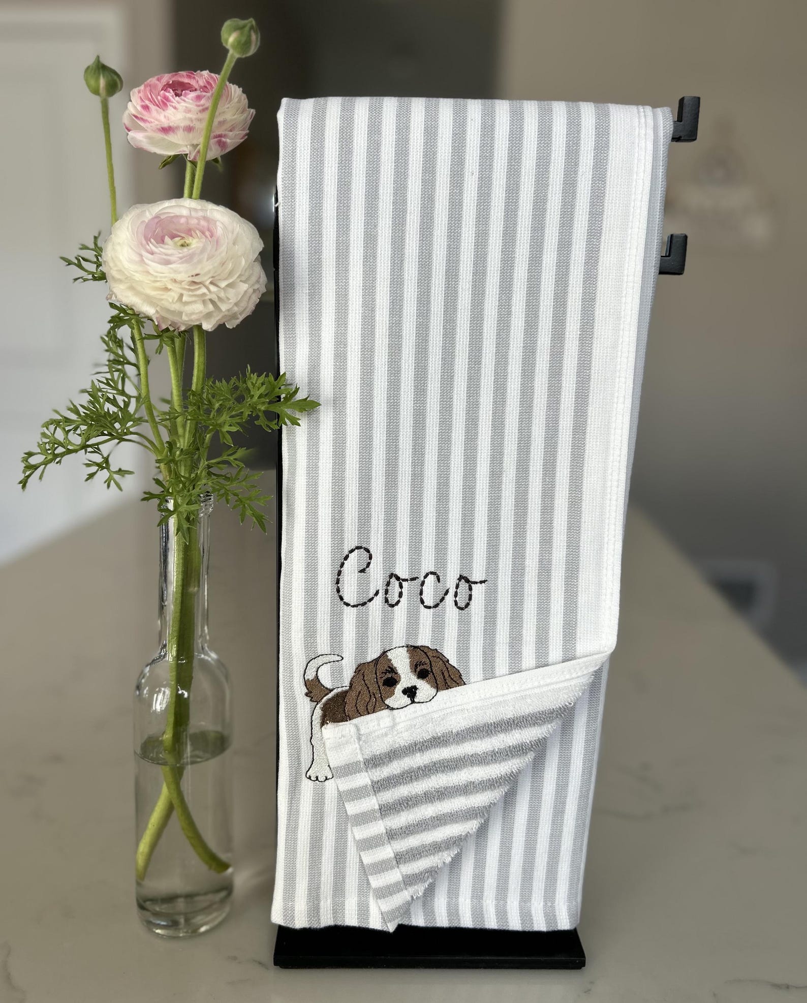 The “Biting Corner” Personalized Pet Dish Towel Custom Embroidered Dog Kitchen Towel Made for Pet Lovers