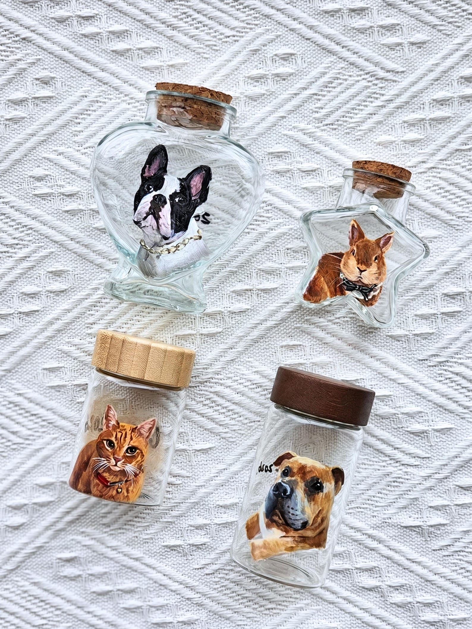 Hand-Painted Pet Portrait Memorial Jar, Custom Dog & Cat Fur Keepsake Glass Jar, Personalized Pet Urn for Fur, Feathers & Ashes, Pet Loss Gift