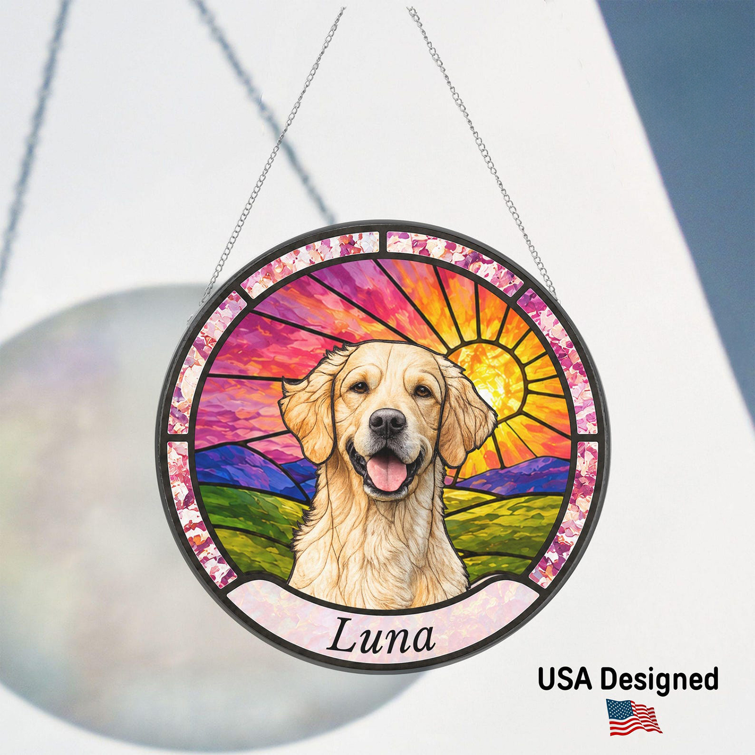 Custom Pet Portrait Suncatcher, Personalized Dog & Cat Stained Glass Style Window Hanging, Pet Memorial Gift, Custom Pet Photo Decor