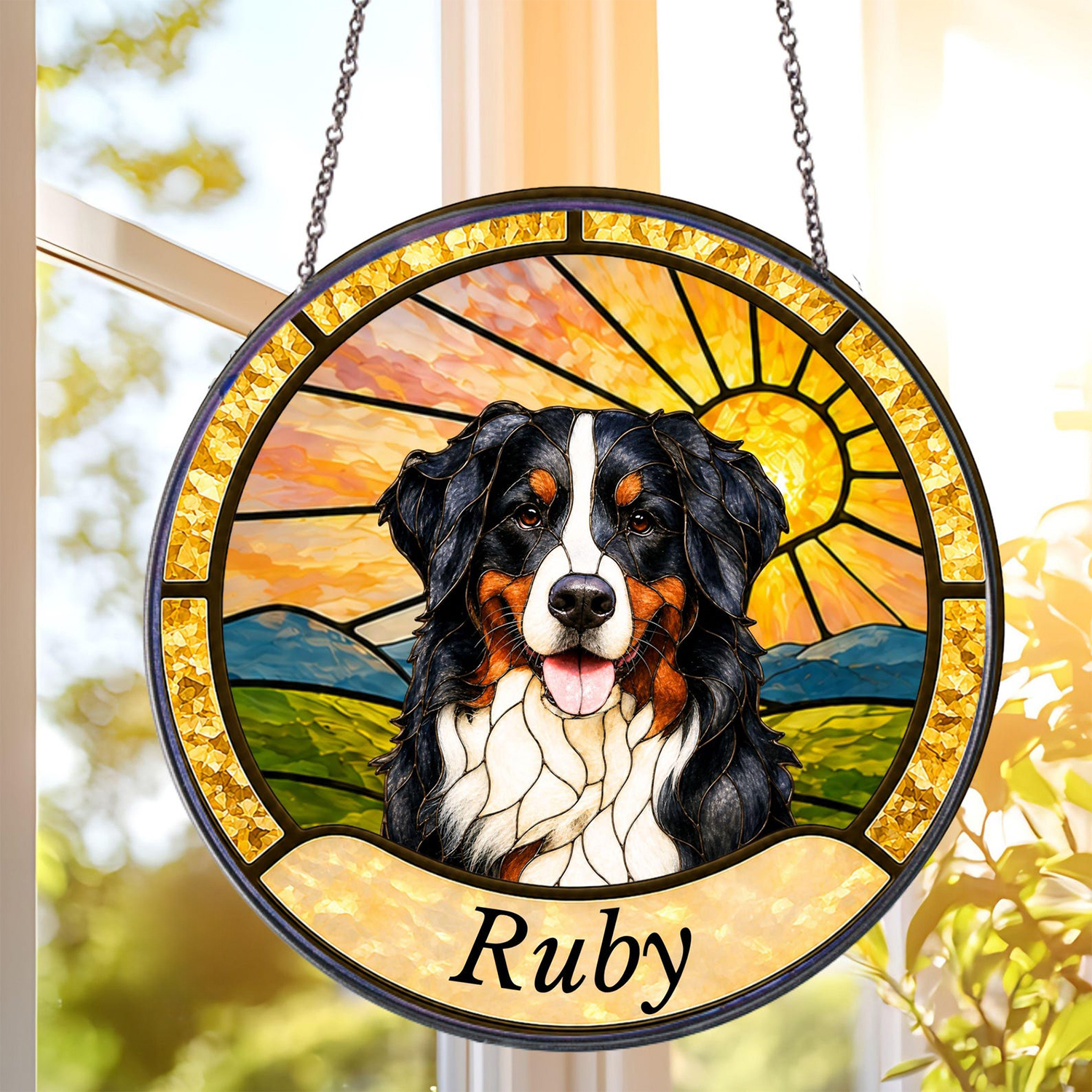 Custom Pet Portrait Suncatcher, Personalized Dog & Cat Stained Glass Style Window Hanging, Pet Memorial Gift, Custom Pet Photo Decor