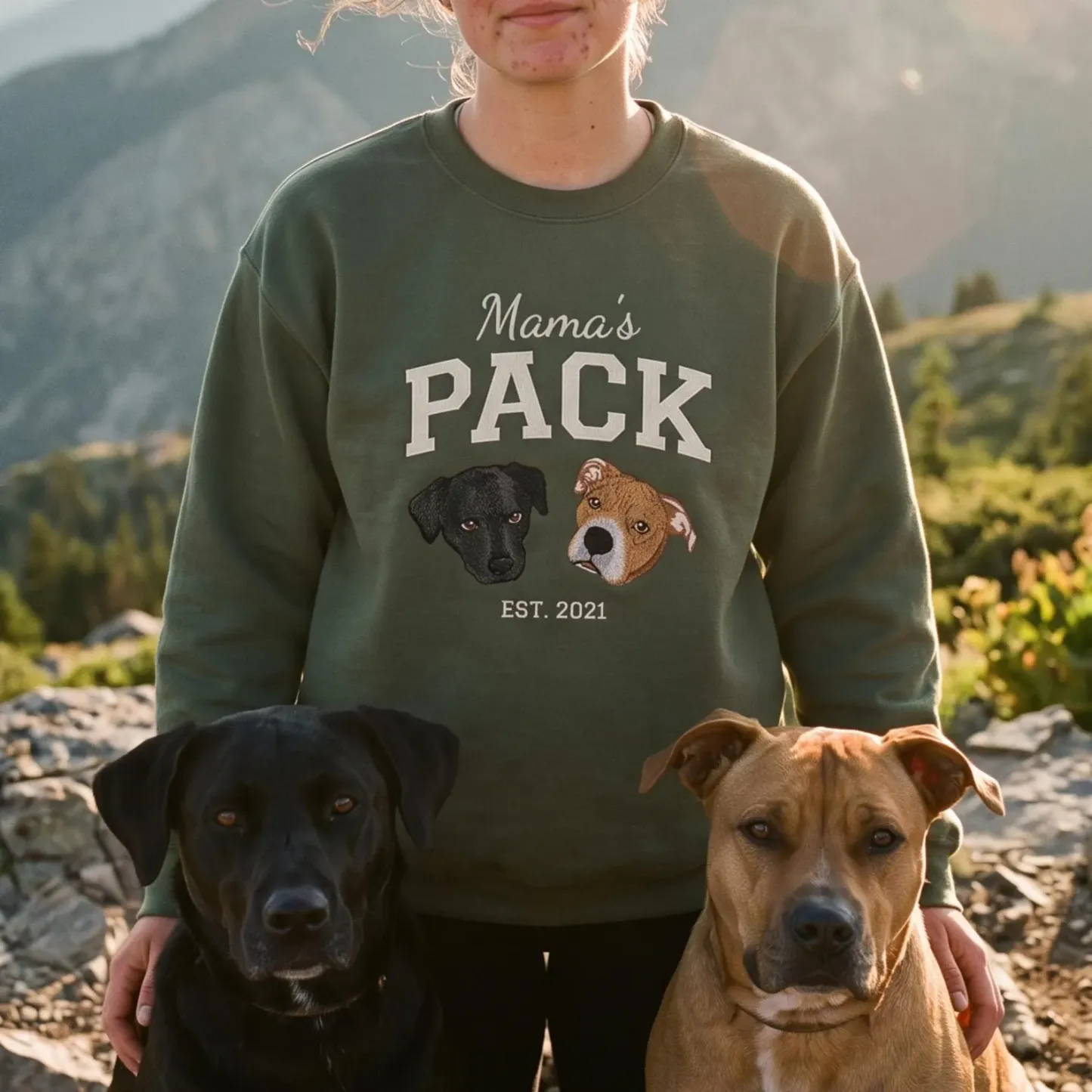 Custom Embroidered Mama's Pack Sweatshirt | Personalized Multi-Pet Portrait Hoodie | Gift for Dog & Cat Moms