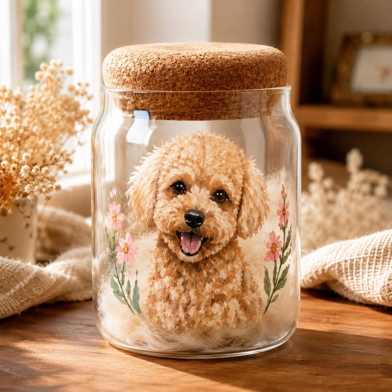 Custom Pet Portrait Glass Jar, Hand-Painted Dog & Cat Art, Personalized Pet Storage Canister, Pet Lover Gift