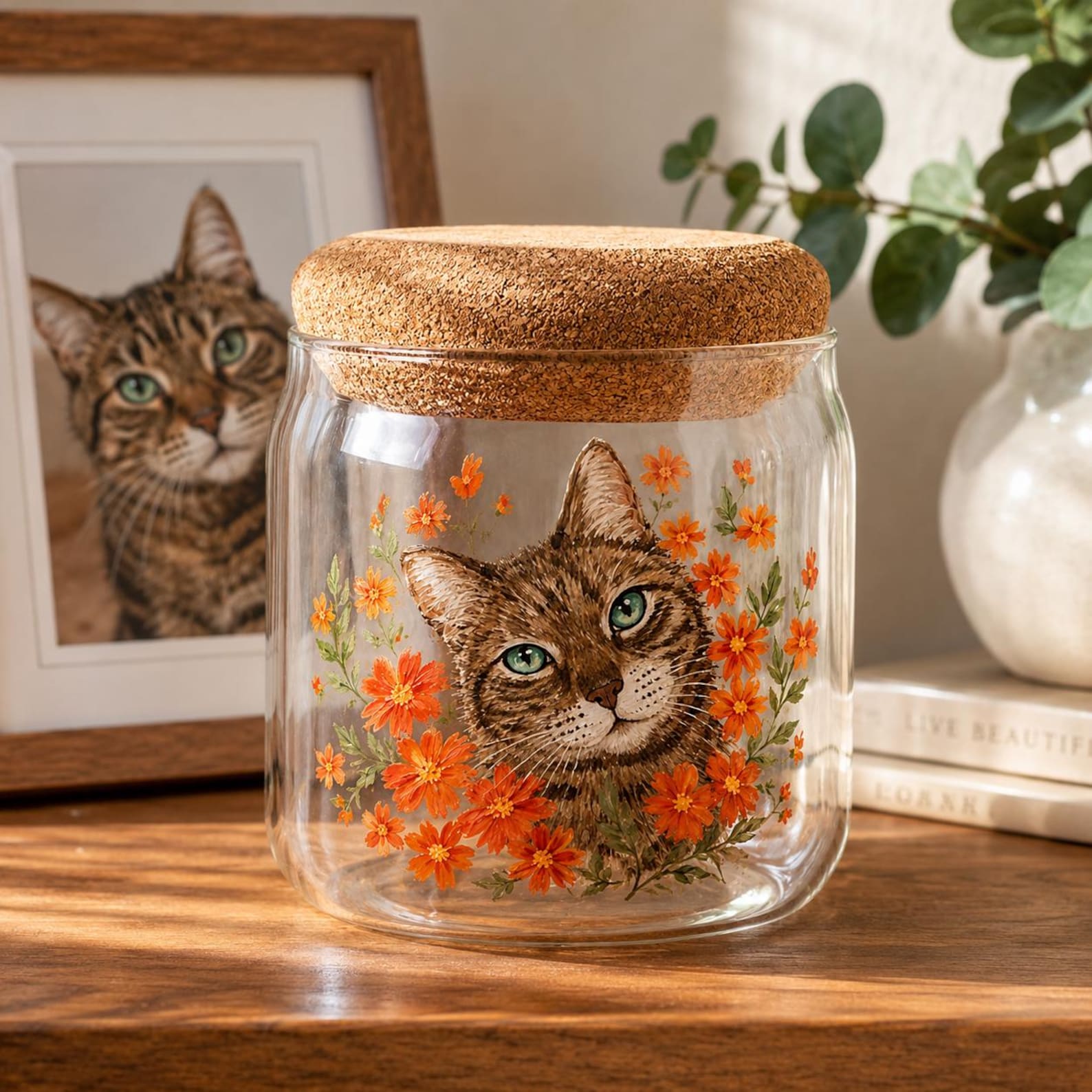 Custom Pet Portrait Glass Jar, Hand-Painted Dog & Cat Art, Personalized Pet Storage Canister, Pet Lover Gift