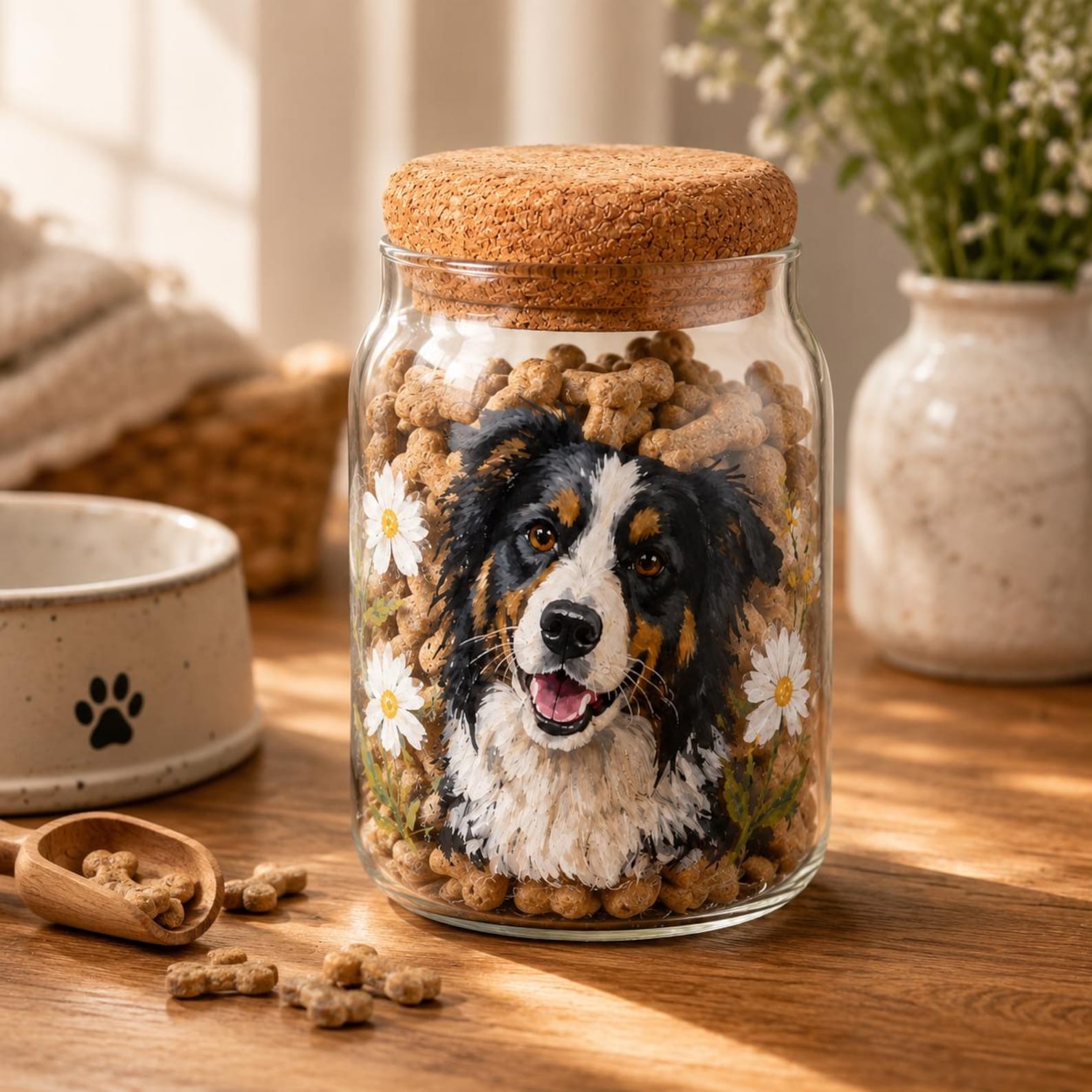 Custom Pet Portrait Glass Jar, Hand-Painted Dog & Cat Art, Personalized Pet Storage Canister, Pet Lover Gift