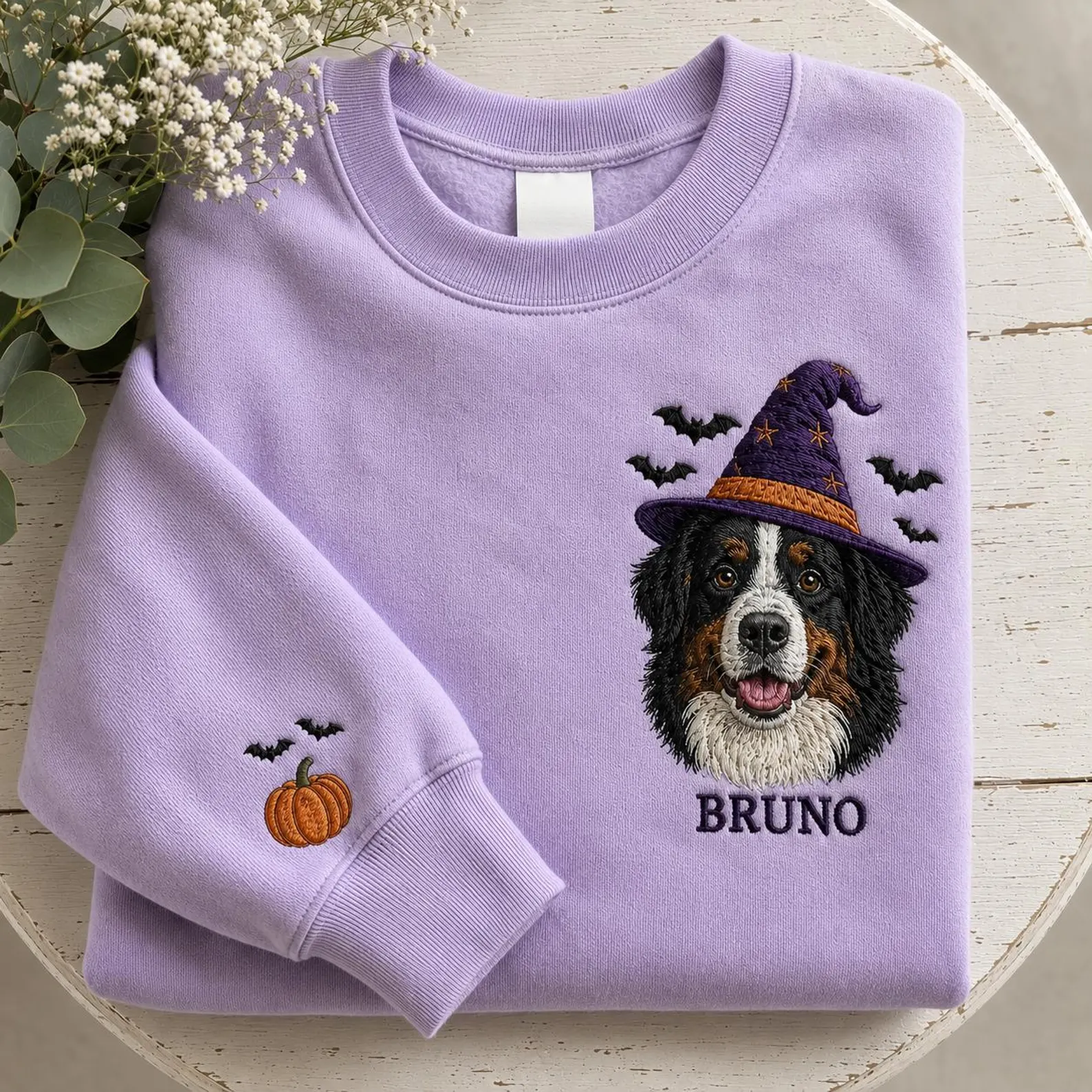 Custom Pet Portrait Embroidered Sweatshirt – Personalized Halloween Gift for Pet Lovers