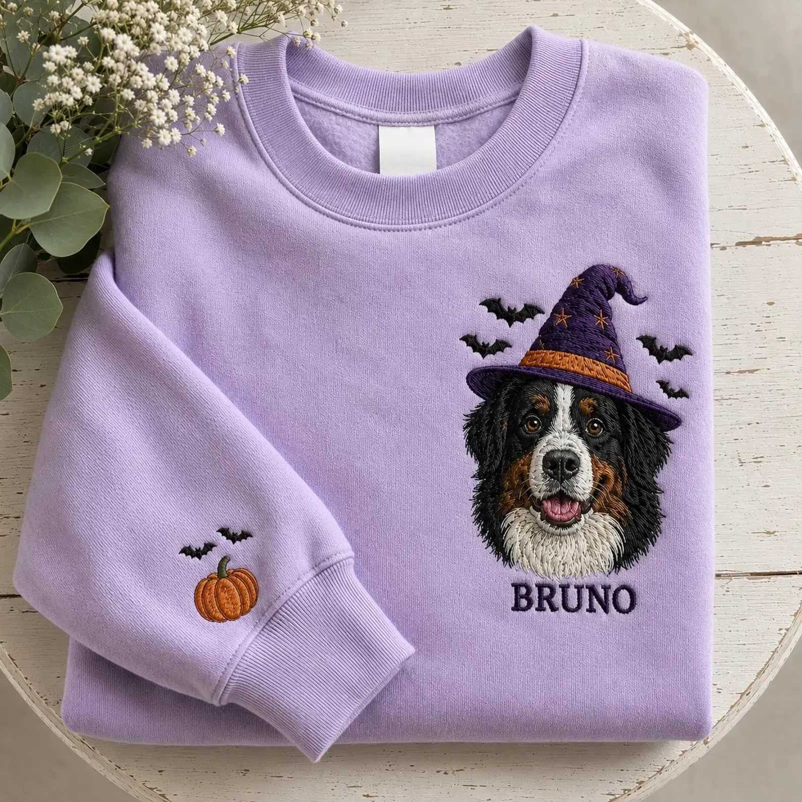 Custom Pet Portrait Embroidered Sweatshirt – Personalized Halloween Gift for Pet Lovers