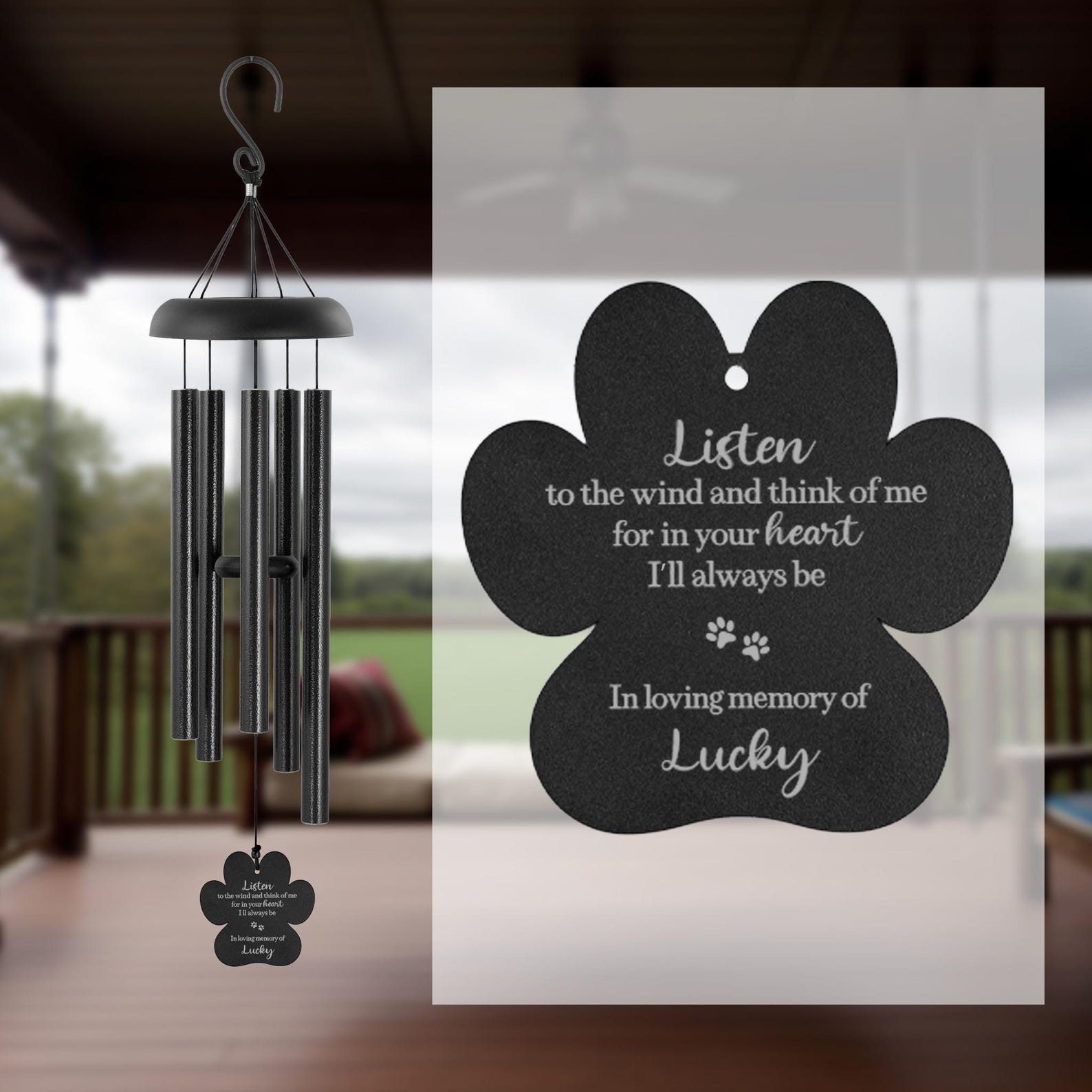Personalized Pet Memorial Wind Chime, Custom Paw Print Dog Memorial Gift, Pet Loss Sympathy Keepsake, Listen to the Wind Remembrance Gift