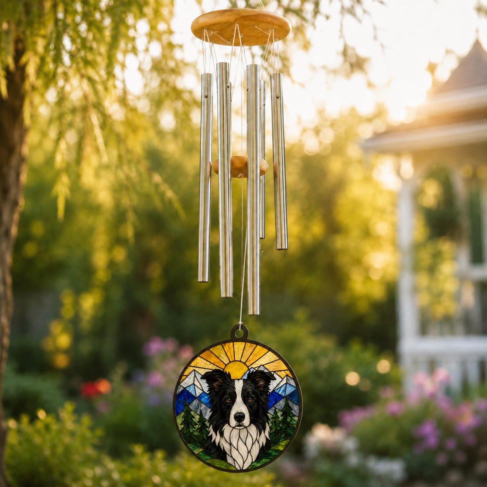 Personalized Pet Memorial Wind Chime, Custom Dog & Cat Portrait Suncatcher, Pet Loss Remembrance Decor, Sympathy Gift for Pet Lovers