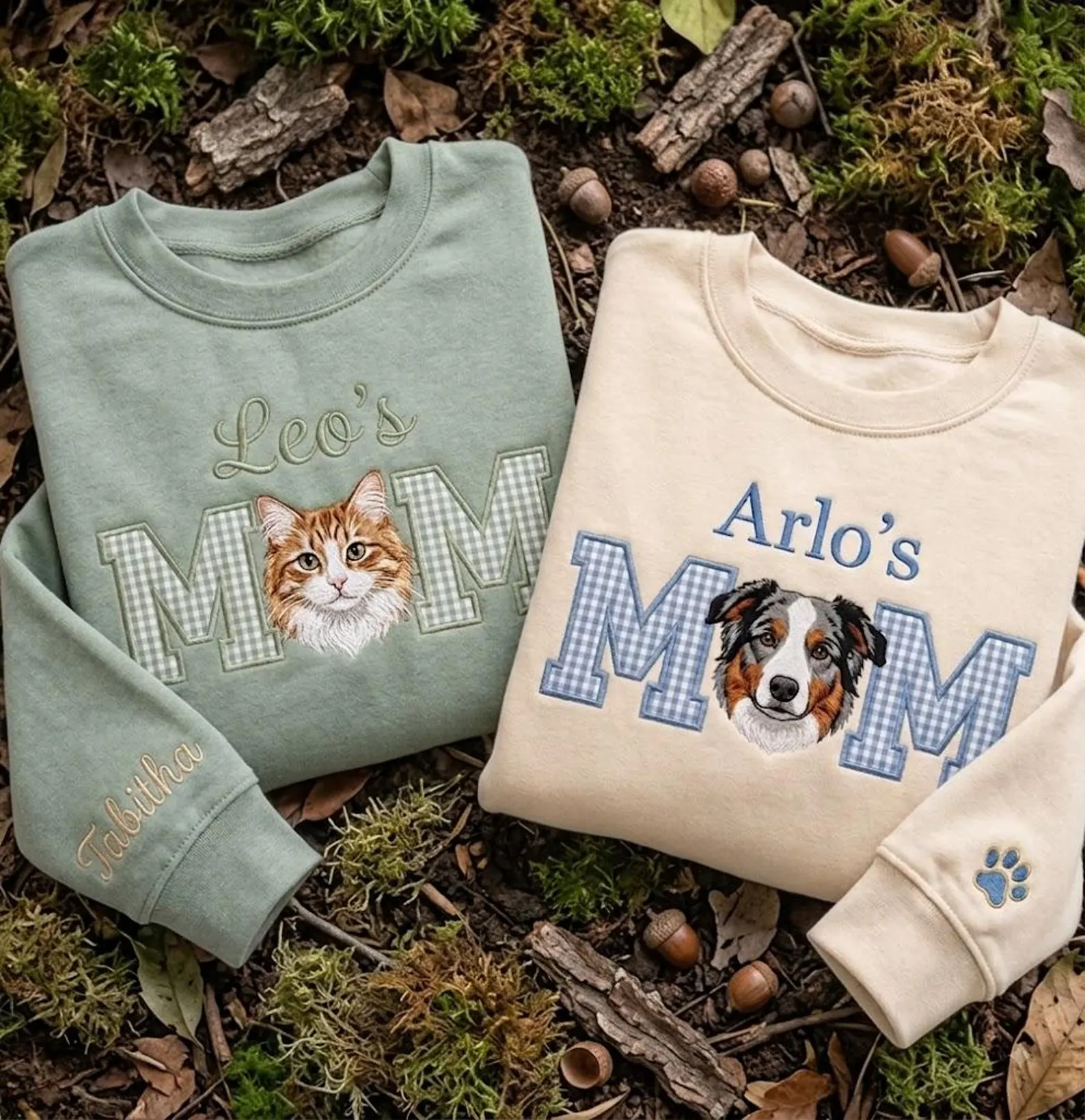 Custom Pet Portrait Appliqué Embroidered Sweatshirt, Pet Mom & Dad Gift