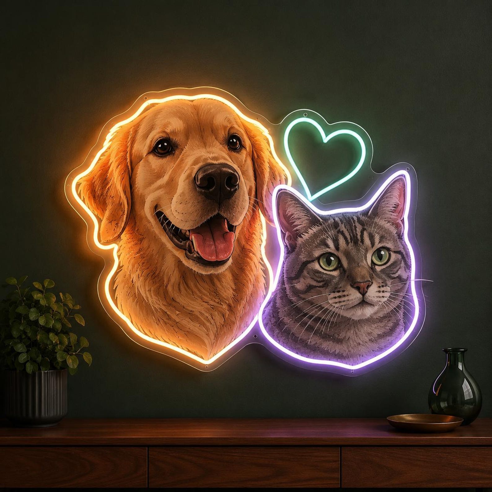 Custom Pet Photo Neon Sign, Personalized Pet Portrait Light, Dog Memorial Room Decor, Pet Loss Keepsake, Unique Pet Lover Gift