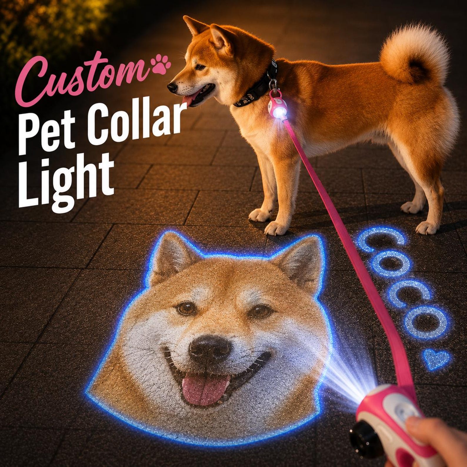 Custom Pet Collar Light, Personalized Photo Projector Tag for Dogs & Cats, Rechargeable LED Pet ID Tag, Unique Dog & Cat Gift