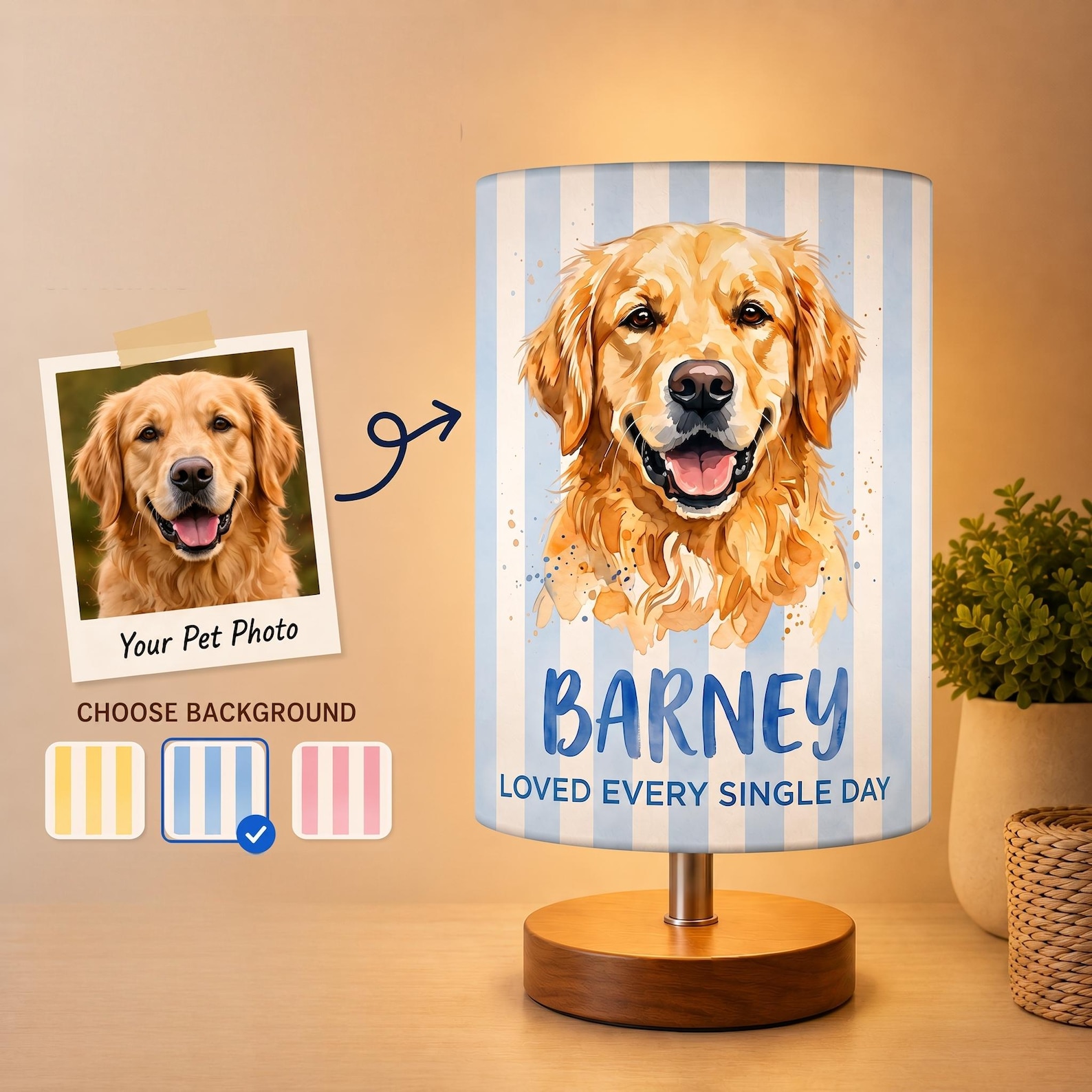 Personalized Pet Photo Lamp, Custom Dog & Cat Portrait Night Light with Name, Pet Memorial Gift, Pet Lover Home Decor
