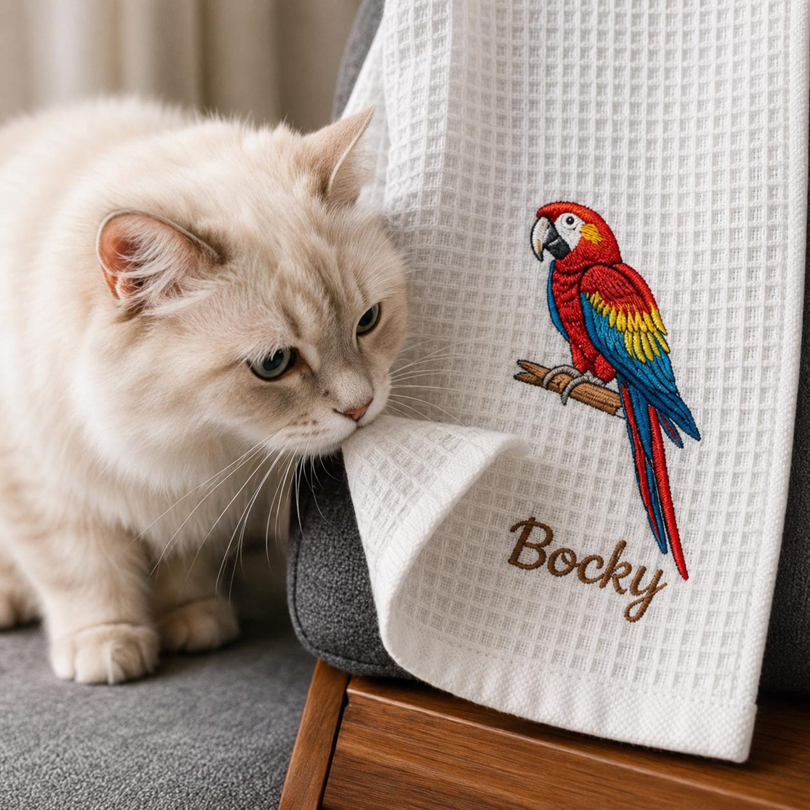Custom Halloween Pet Embroidered Waffle Towel, Personalized Dog or Cat Photo, Cotton Kitchen Towel