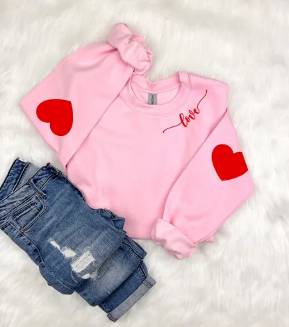 Cute Heart-Shaped Elbow Patch Valentine's Day Sweatshirt
