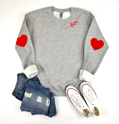 Cute Heart-Shaped Elbow Patch Valentine's Day Sweatshirt