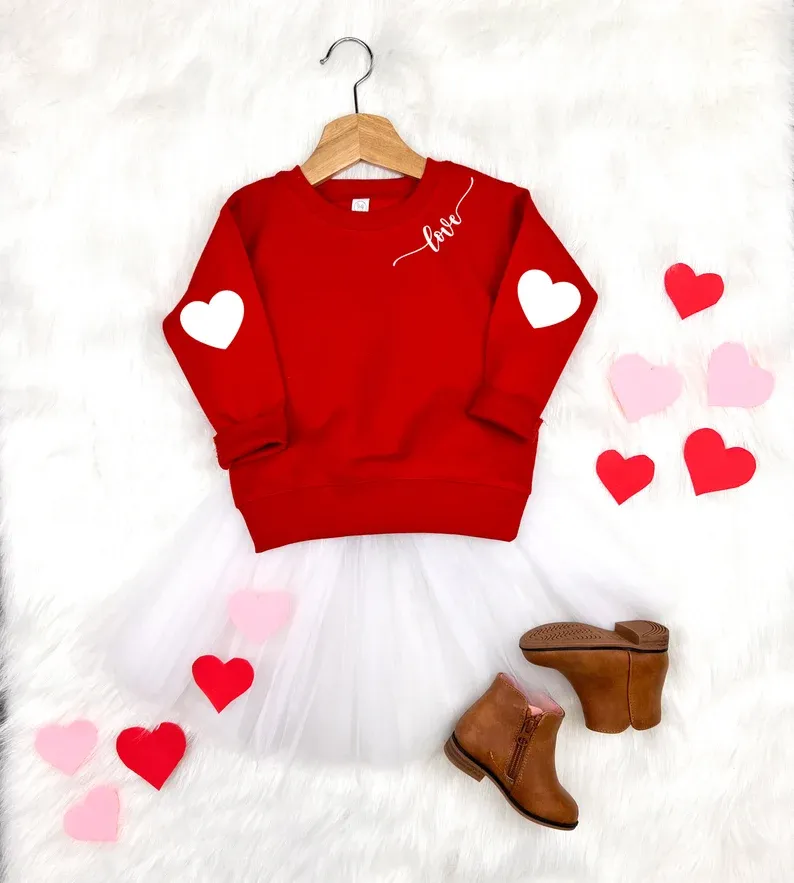 Cute Heart-Shaped Elbow Patch Valentine's Day Sweatshirt
