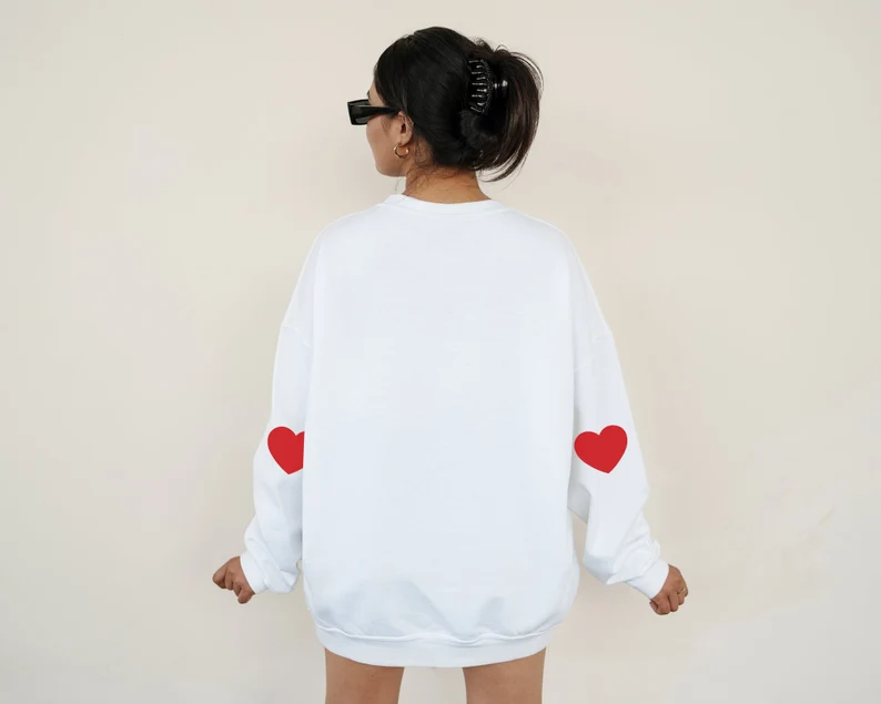 Cute Heart-Shaped Elbow Patch Valentine's Day Sweatshirt
