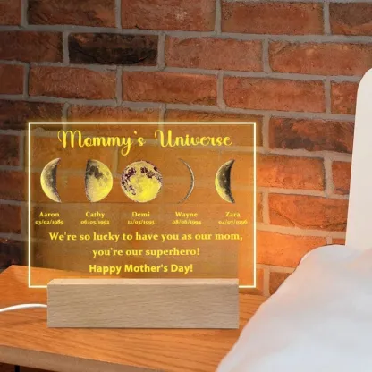 Led Light Wood Base with text and date - Mommy's Universe-forlovever