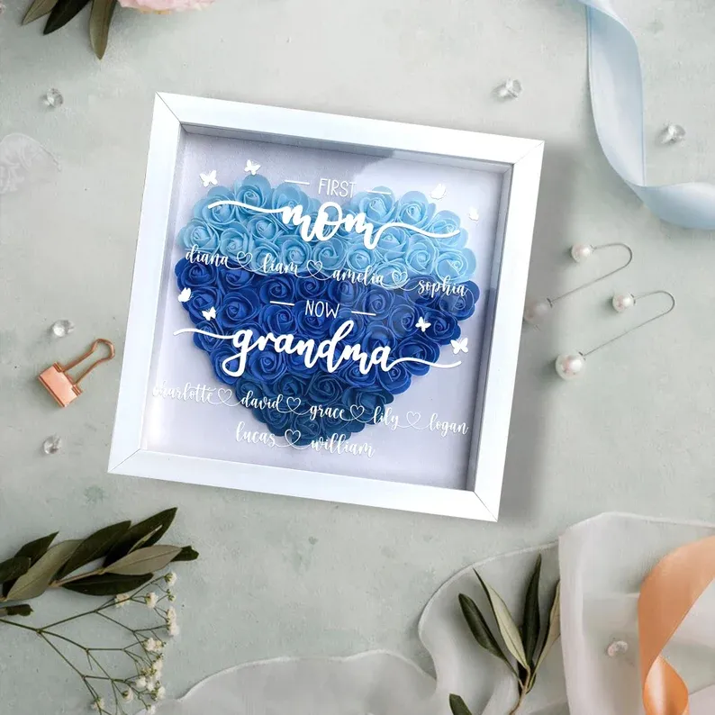 First Mom Now Grandma - Personalized Flower Shadow Box-forlovever
