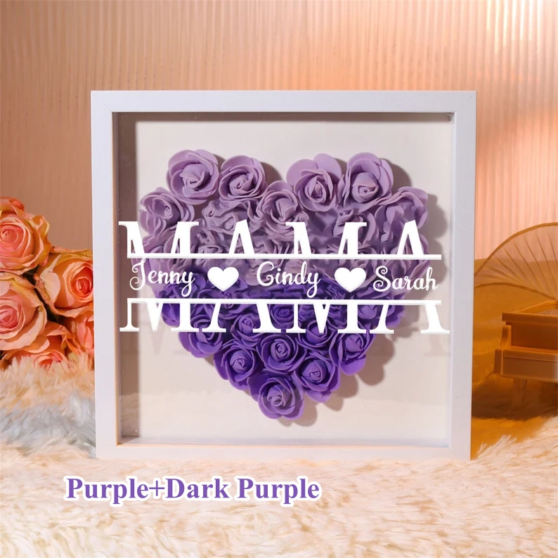 Mom/Grandma Heart Shaped Monogram Flower Shadow Box Gift-forlovever