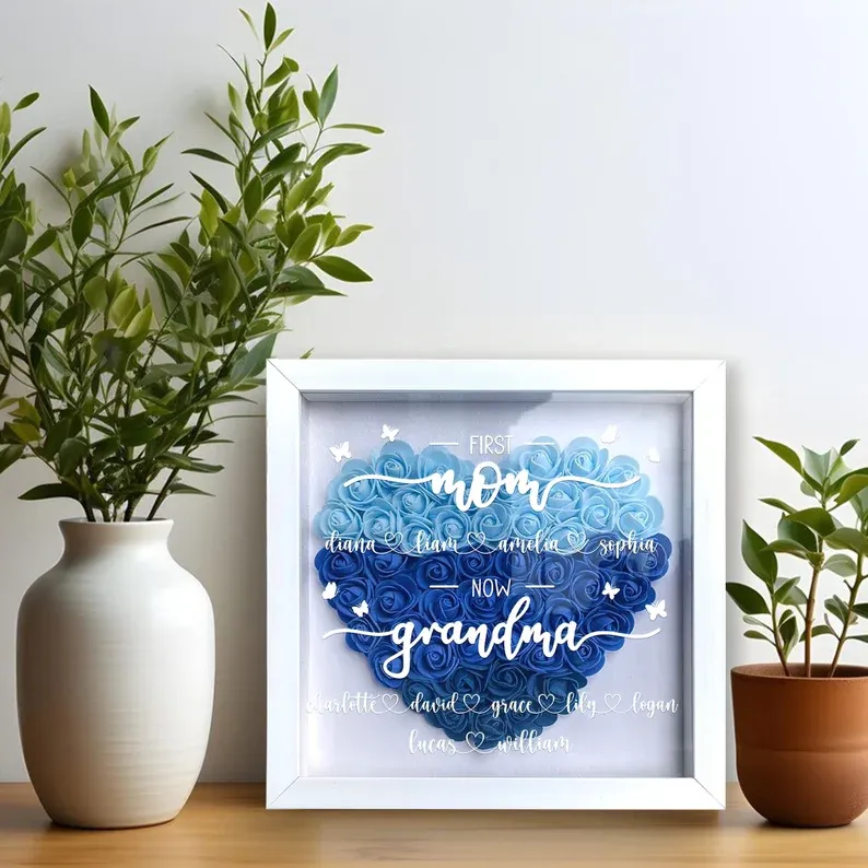 First Mom Now Grandma - Personalized Flower Shadow Box-forlovever