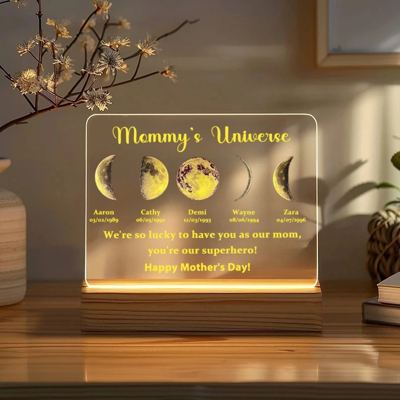 Led Light Wood Base with text and date - Mommy's Universe-forlovever