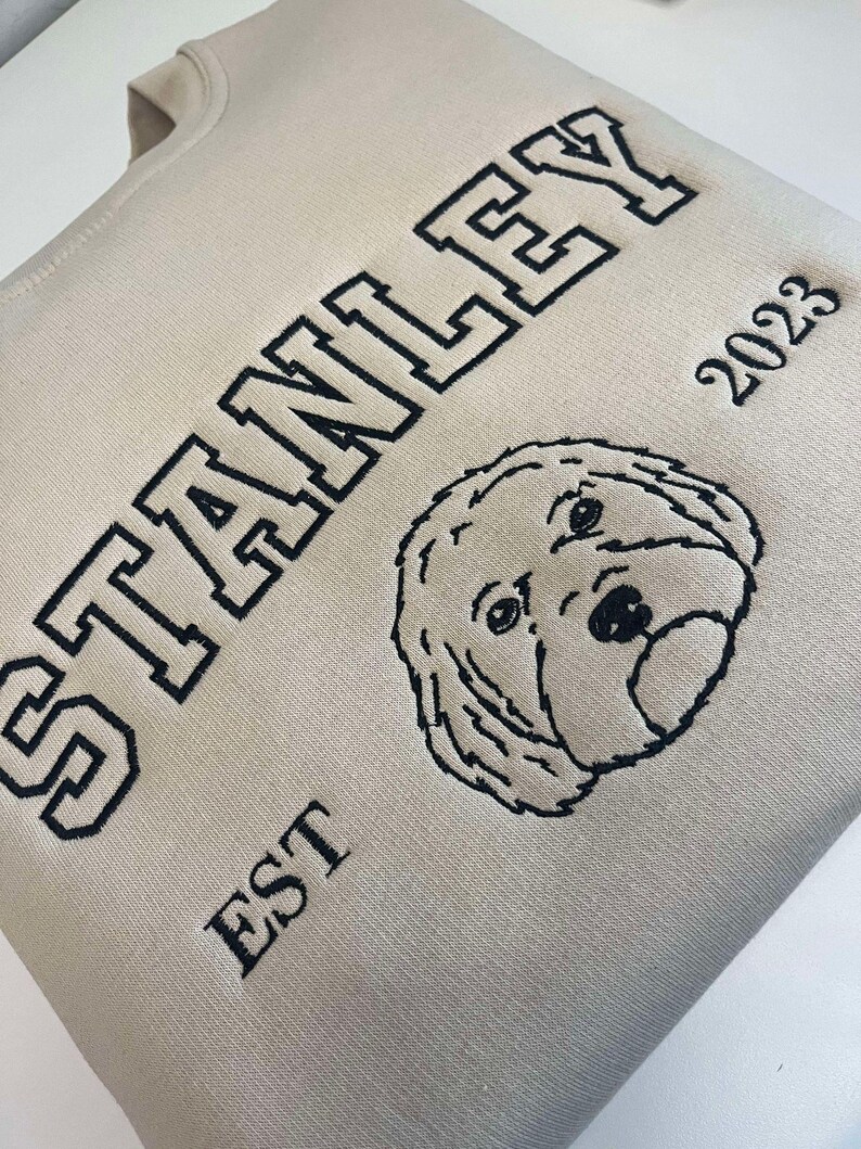 Custom Pet Outline Embroidered Hoodie, Personalized Dog Name & Pet Face from Your Photo, Varsity Style Sweatshirt, Custom EST Year, Dog Lover Gift