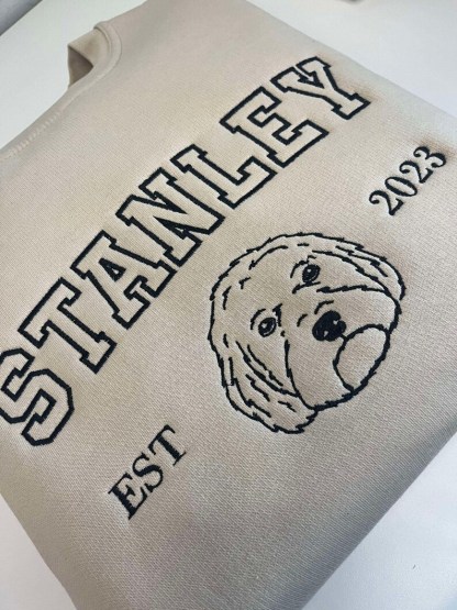 Custom Pet Outline Embroidered Hoodie, Personalized Dog Name & Pet Face from Your Photo, Varsity Style Sweatshirt, Custom EST Year, Dog Lover Gift
