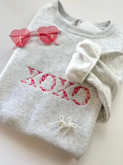 Embroidered XOXO Floral Sweats Valentines Flower Letter Hoodies