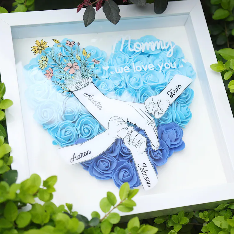 We Love You Mommy Hand Holding - Personalized Flower Shadow Box-forlovever
