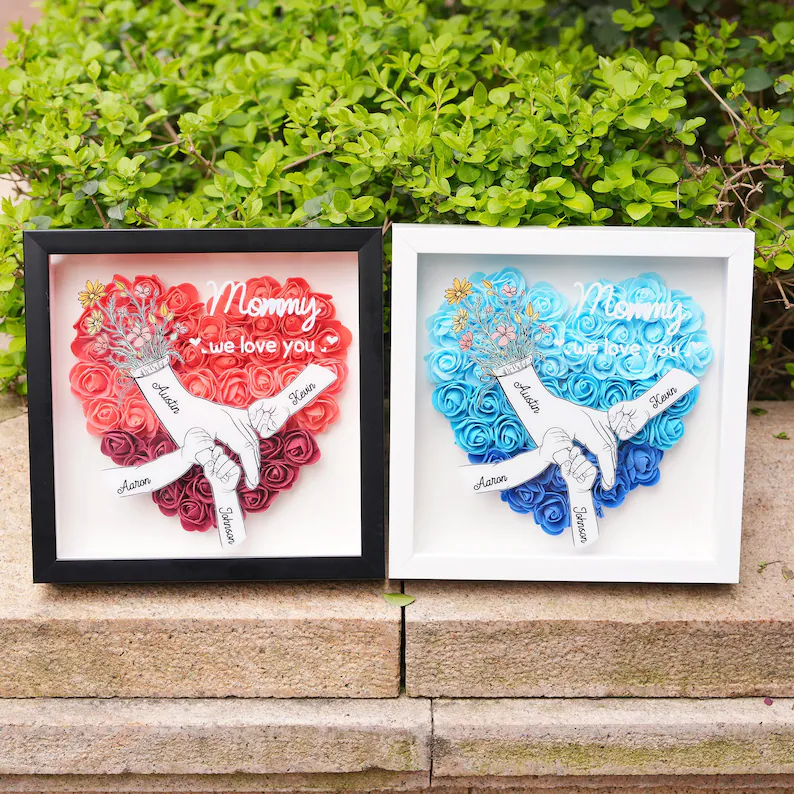 We Love You Mommy Hand Holding - Personalized Flower Shadow Box-forlovever
