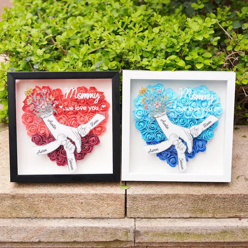 We Love You Mommy Hand Holding - Personalized Flower Shadow Box-forlovever
