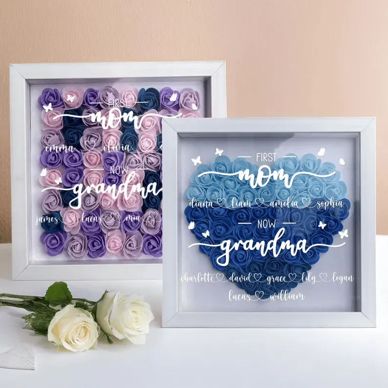 First Mom Now Grandma - Personalized Flower Shadow Box-forlovever