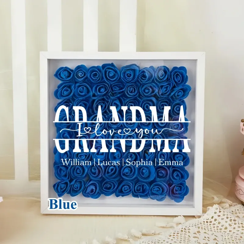 Mom/Grandma We Love You - Personalized Heart Shaped Flower Shadow Box-forlovever