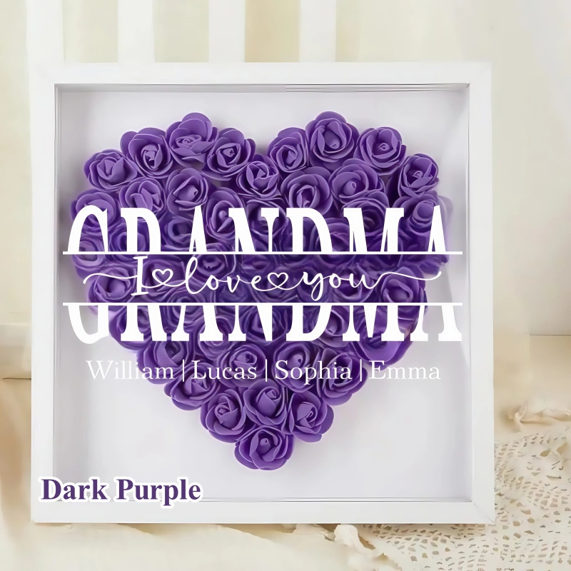 Mom/Grandma We Love You - Personalized Heart Shaped Flower Shadow Box-forlovever