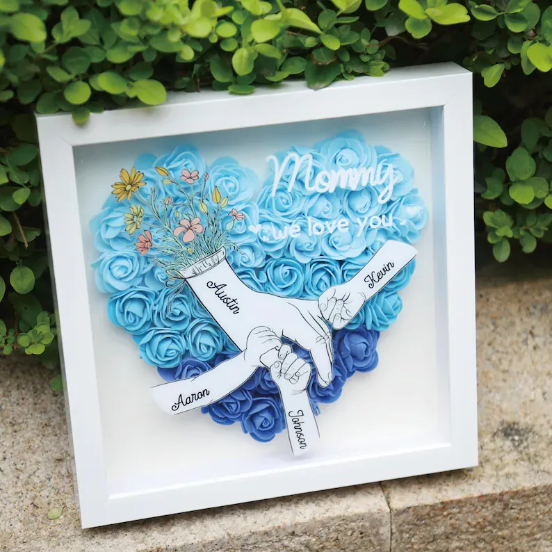 We Love You Mommy Hand Holding - Personalized Flower Shadow Box-forlovever