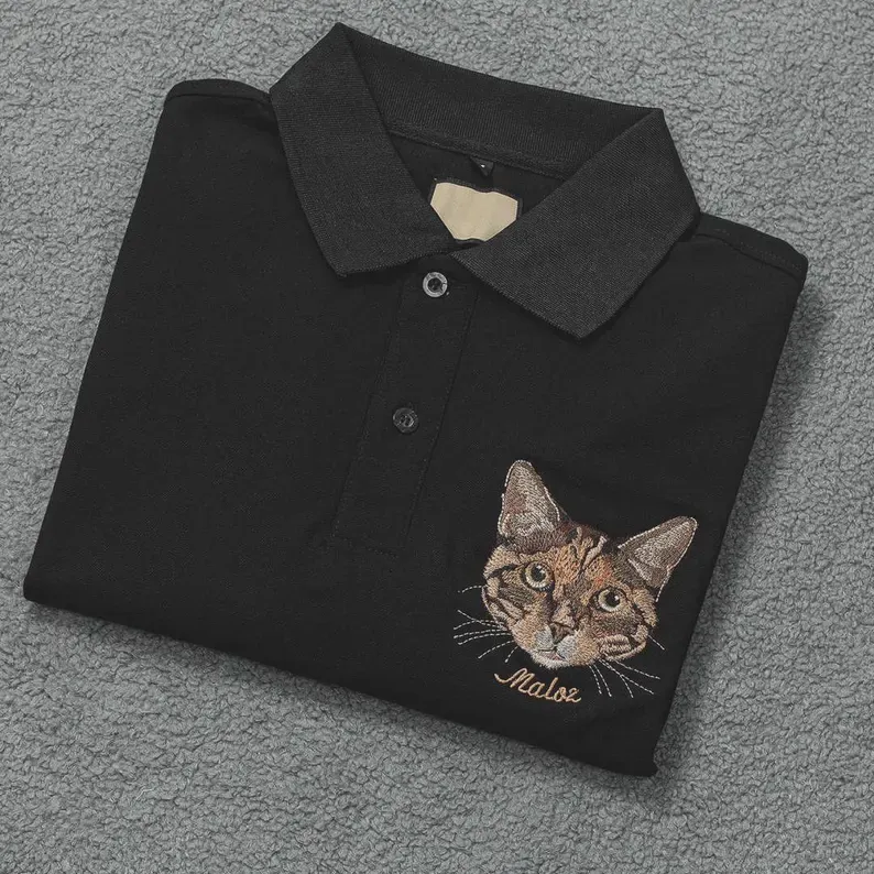 Custom Pet Photo Full Color Embroidered Polo Shirt-forlovever