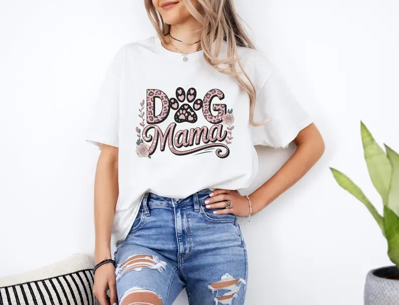 Custom Sparkle Pet Mom T-Shirt, Personalized Pet Name on Sleeve, Rose & Leopard Print Graphic Tee, Stylish Dog Mom Shirt, Pet Lover Gift