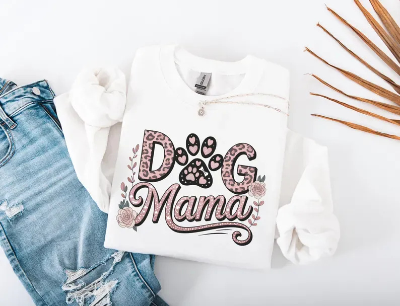 Custom Sparkle Pet Mom T-Shirt, Personalized Pet Name on Sleeve, Rose & Leopard Print Graphic Tee, Stylish Dog Mom Shirt, Pet Lover Gift
