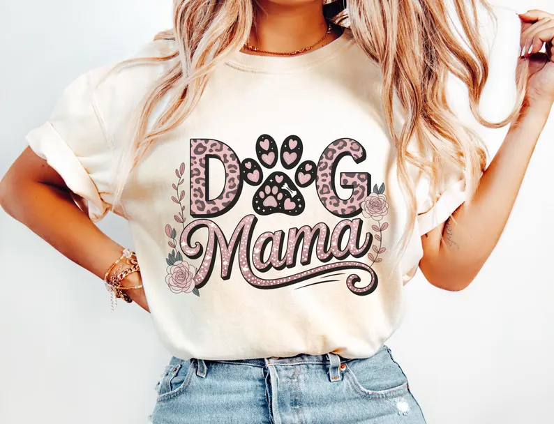 Custom Sparkle Pet Mom T-Shirt, Personalized Pet Name on Sleeve, Rose & Leopard Print Graphic Tee, Stylish Dog Mom Shirt, Pet Lover Gift