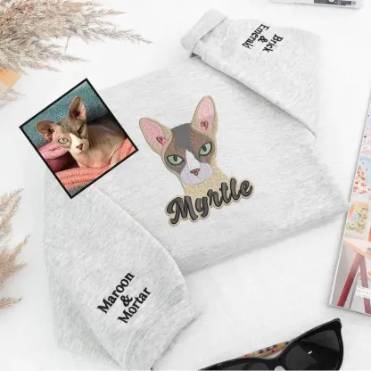 Custom Cat Portrait Embroidered Sweatshirt,Cat Mom Hoodie,Dog Mom Hoodie