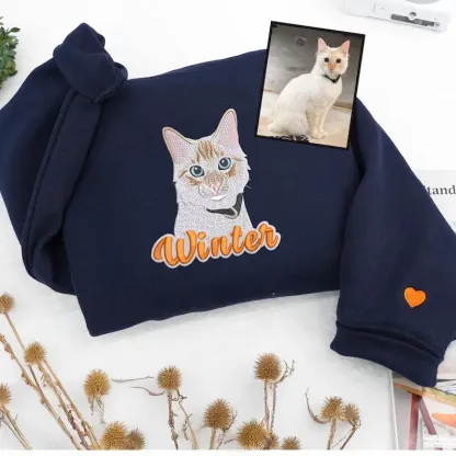 Custom Cat Portrait Embroidered Sweatshirt,Cat Mom Hoodie,Dog Mom Hoodie