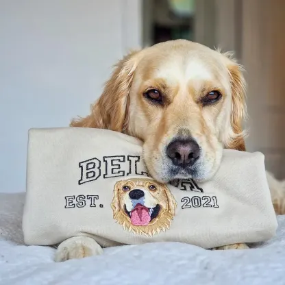 Custom Embroidered Sweatshirt with Dog Face Varsity from Photo, Gift for Pet Lovers