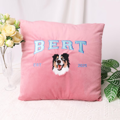 Custom Embroidered Dog Pillow, Personalized Pet Portrait Pillow, Dog Mom Gift, Unique Gift for Pet Lovers
