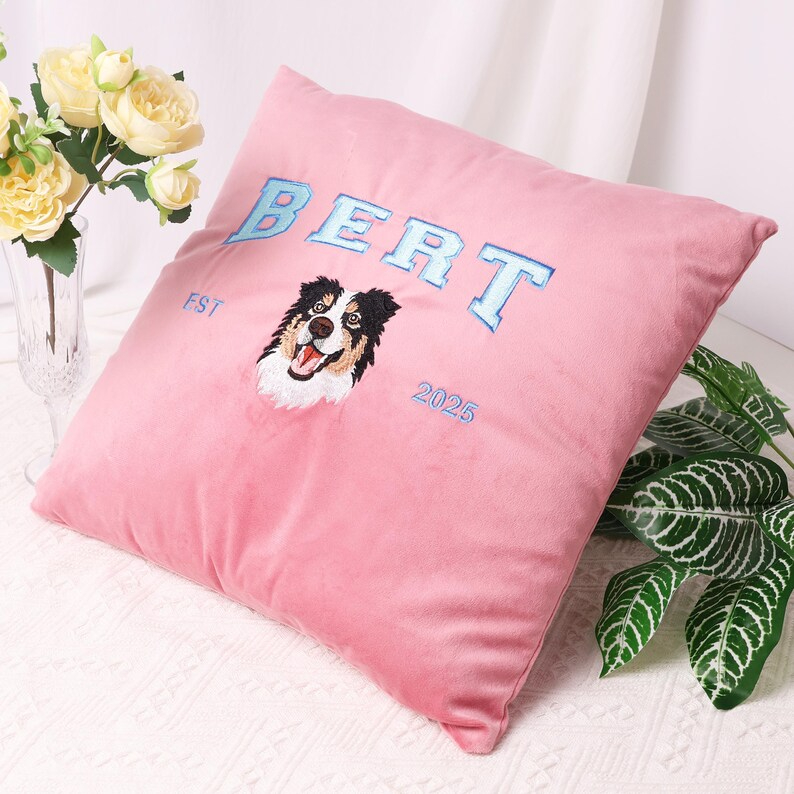 Custom Embroidered Dog Pillow, Personalized Pet Portrait Pillow, Dog Mom Gift, Unique Gift for Pet Lovers