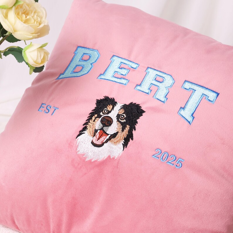 Custom Embroidered Dog Pillow, Personalized Pet Portrait Pillow, Dog Mom Gift, Unique Gift for Pet Lovers
