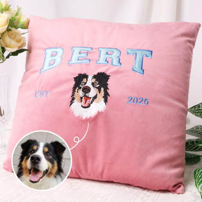 Custom Embroidered Dog Pillow, Personalized Pet Portrait Pillow, Dog Mom Gift, Unique Gift for Pet Lovers