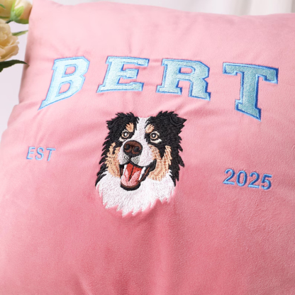 Custom Embroidered Dog Pillow, Personalized Pet Portrait Pillow, Dog Mom Gift, Unique Gift for Pet Lovers